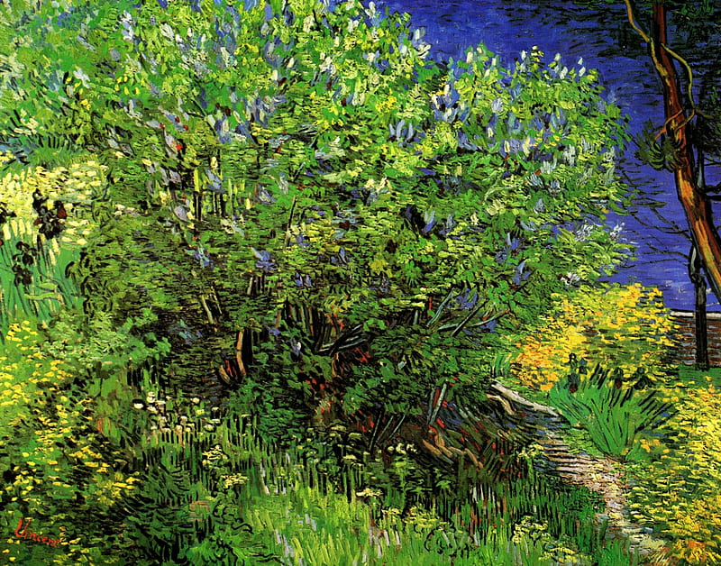 Artistic, Vincent Van Gogh, Bush, Grass, Lilac, Painting, HD wallpaper