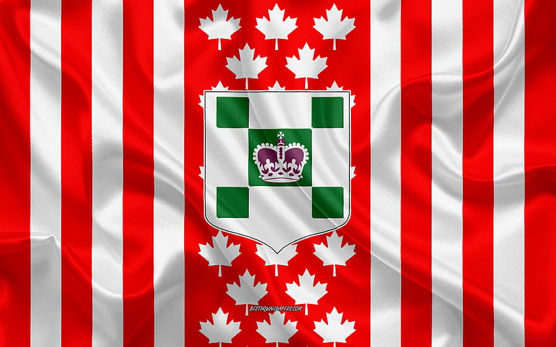Coat of arms of Charlottetown, Canadian flag, silk texture, Charlottetown, Canada, Seal of Charlottetown, Canadian national symbols, HD wallpaper
