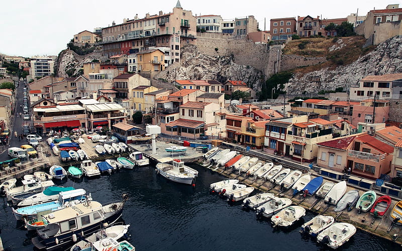 Marseille, bay, yachts, sailboats, France, HD wallpaper