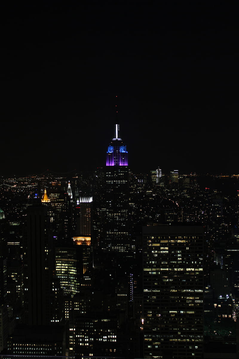 night city, buildings, aerial view, dark, cityscape, new york, HD phone wallpaper