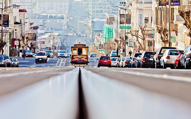 San Francisco, Tram, slopes, California, USA, United States of America, HD wallpaper