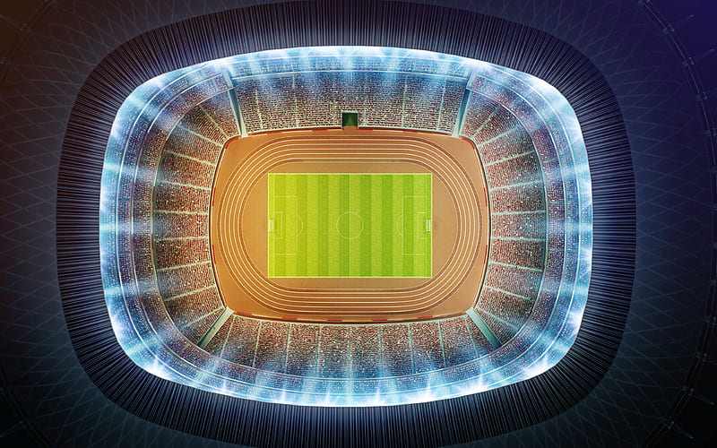 football stadium soccer, top view, soccer match, spotlights, stadium, football match, HD wallpaper