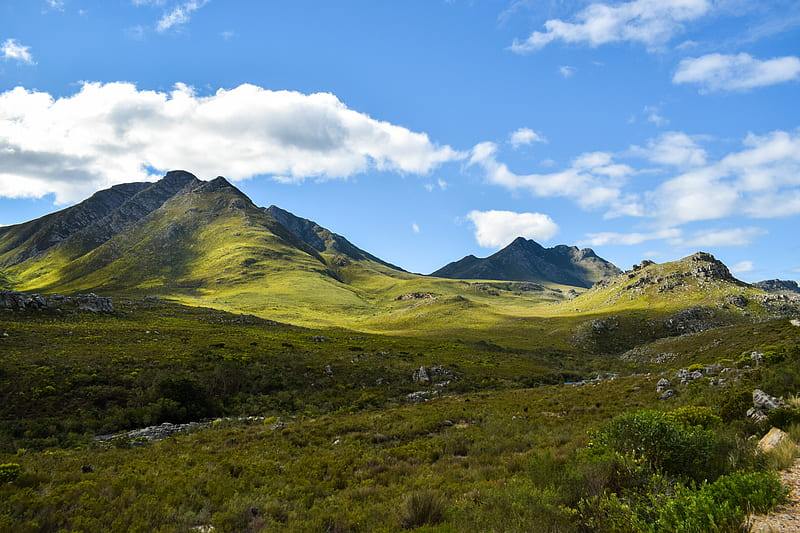 Mountain views, blue skies, great views, green, landscape, south africa, HD wallpaper