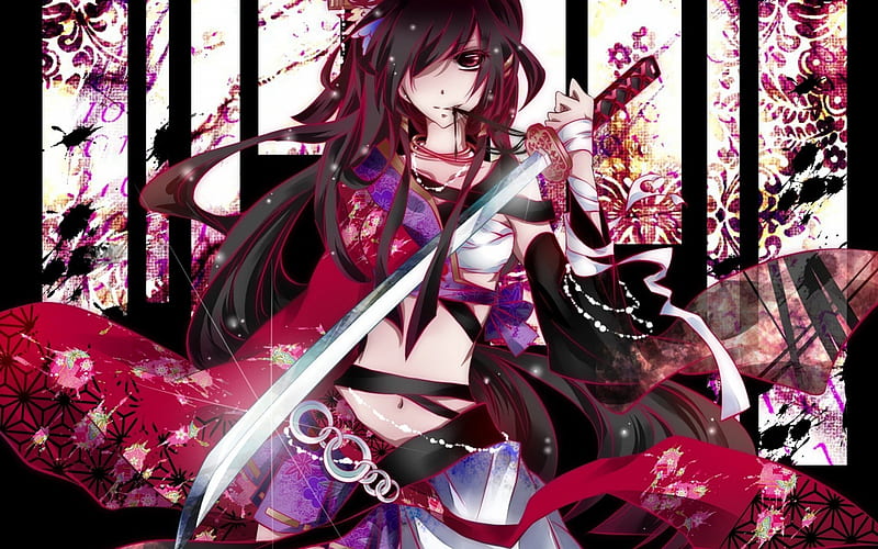Katana Girl, purple, girl, anime, katana, flowers, manga, pink, sword, HD wallpaper Katana Girl, purple, girl, anime, katana, flowers, manga, pink, sword, HD wallpaper