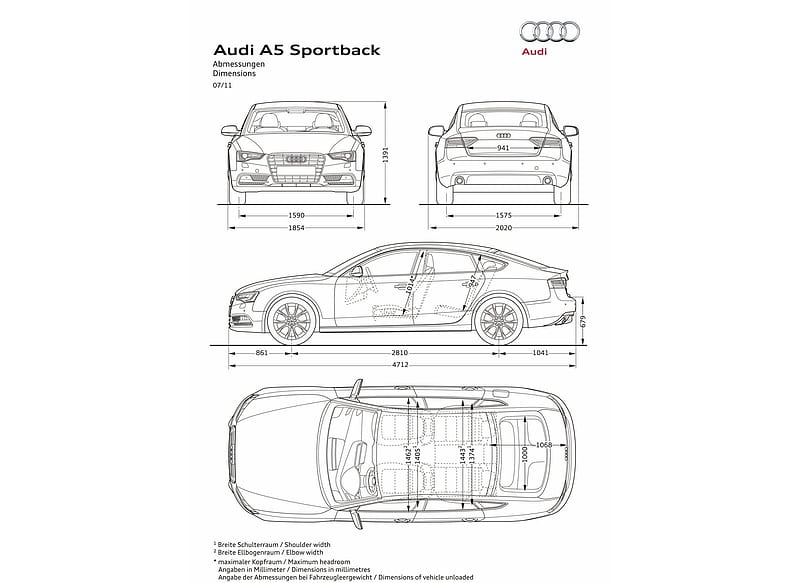 Audi A5 Sportback (2012) - Technical Drawing, car, HD wallpaper