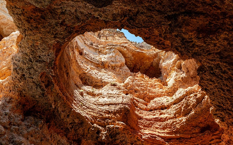 Beautiful Rock Holes Cliffs Algarve Portugal, HD wallpaper