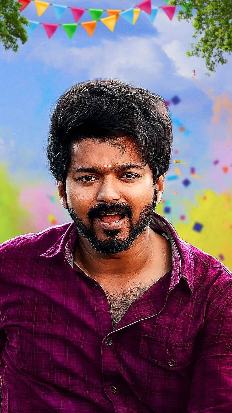 Subah Vijay, Purple Shirt, actor, thalapathy, master movie, HD phone wallpaper