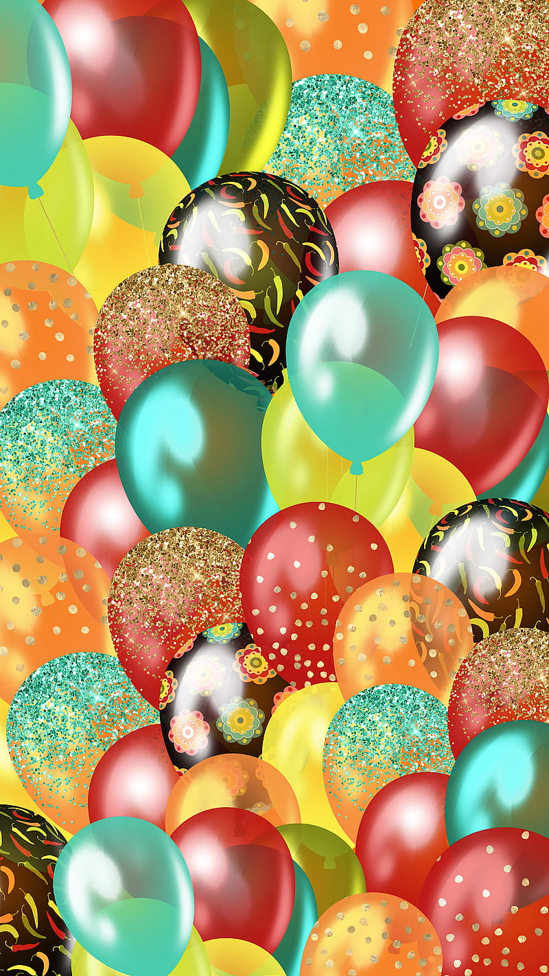 “Fiesta Balloons”, Cinco de Mayo, balloon , balloons, celebrate, chili peppers, colorful , fiesta, glitter, HD phone wallpaper