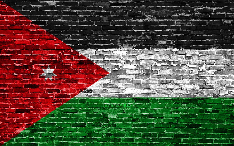 Jordan flag, bricks texture, Asia, national symbols, Flag of Jordan, brickwall, Jordan 3D flag, Asian countries, Jordan, HD wallpaper