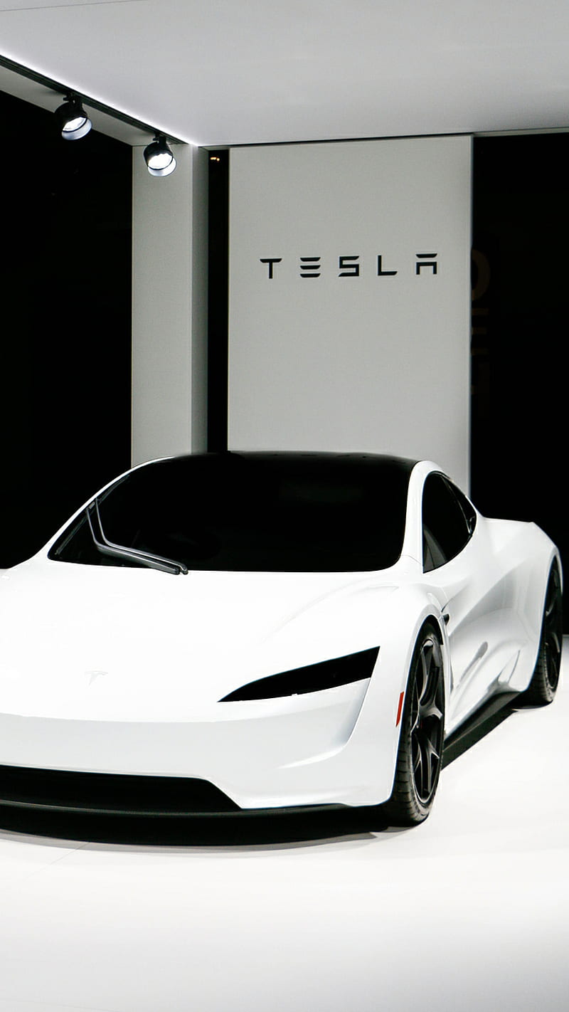 Pure White Tesla, car, electric, hypercar, luxury, new, rich, roadster, supercar, tesla, HD phone wallpaper