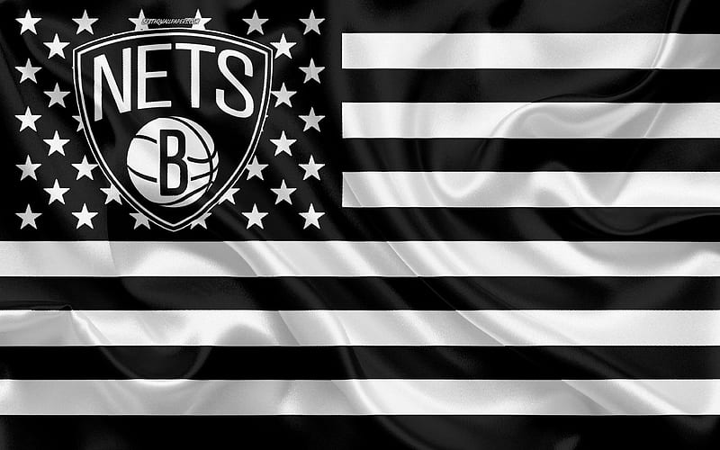 Brooklyn Nets, American basketball club, American creative flag, black and white flag, NBA, Brooklyn, New York, USA, logo, emblem, silk flag, National Basketball Association, Basketball, HD wallpaper