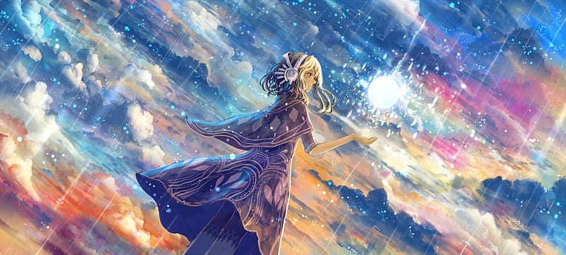 ~Falling Stars~, shooting stars, sky, anime, fantasy, magical, clouds, HD wallpaper