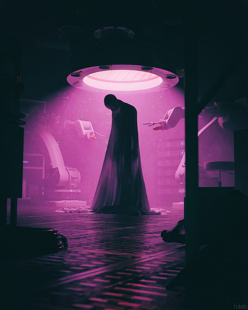 ghost, silhouette, cloak, light, purple, HD phone wallpaper