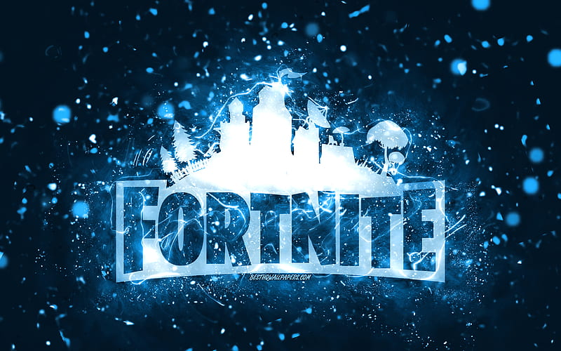 Fortnite blue logo blue neon lights, creative, blue abstract background, Fortnite logo, online games, Fortnite, HD wallpaper