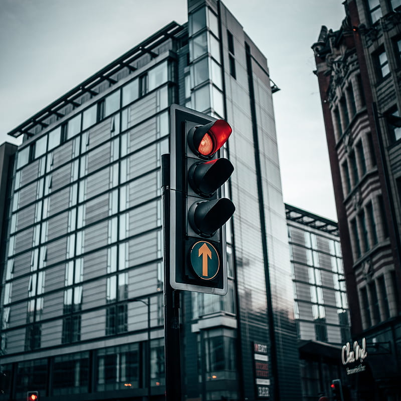 traffic light, signal, red, city, buildings, HD phone wallpaper