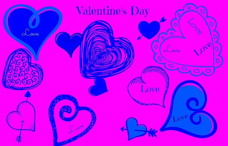 Happy Valentine's day!, art, words, valentine, cehenot, abstract, happy, love, heart, day, pink, blue, HD wallpaper