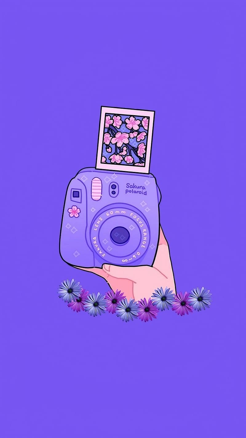 Cute Purple Aesthetic Polaroid Camera, cute purple, aesthetic polaroid camera, polaroid camera, HD phone wallpaper