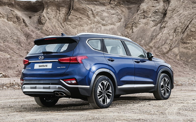 Hyundai Santa Fe, 2019, crossover, new blue Santa Fe, rear view, exterior, Hyundai, HD wallpaper