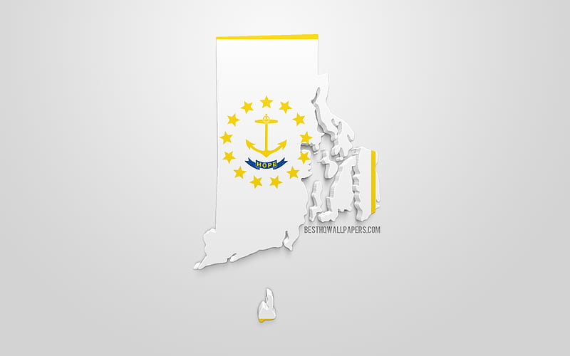 3d flag of Rhode Island, map silhouette of Rhode Island, US state, 3d art, Rhode Island 3d flag, USA, North America, Rhode Island, geography, Rhode Island 3d silhouette, HD wallpaper