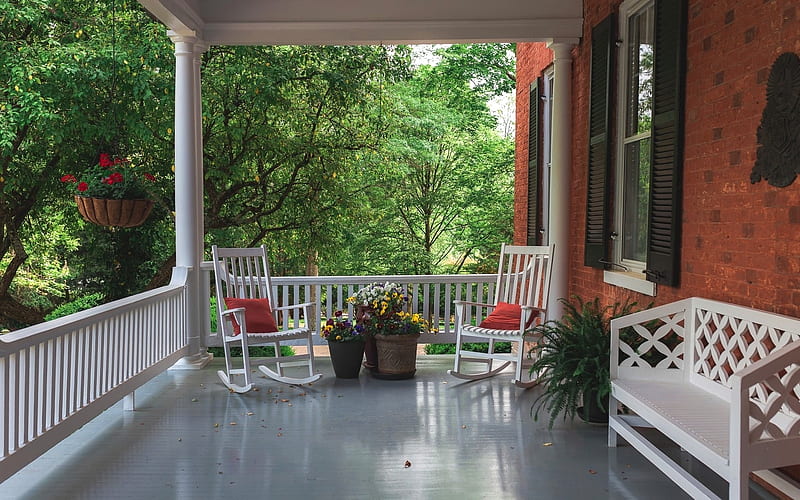Welcome Front Porch, furniture, veranda, house, porch, wooden, HD wallpaper