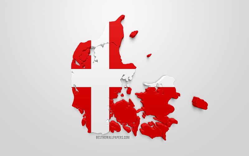 3d flag of Denmark, silhouette map of Denmark, 3d art, Denmark flag, Europe, Denmark, geography, Denmark 3d silhouette, HD wallpaper