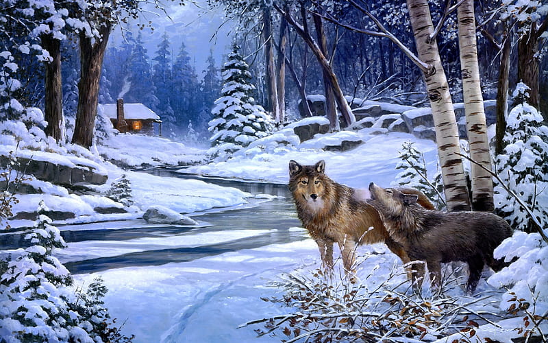 Lobos en invierno, abedules, nieve, lobos, invierno, Fondo de pantalla HD |  Peakpx