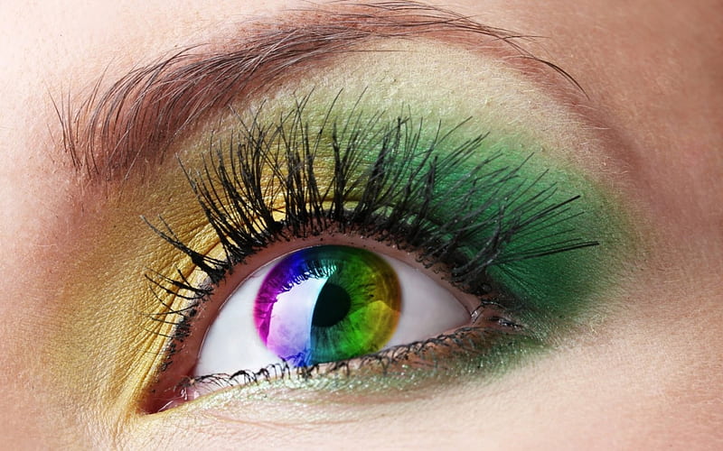  Ojo de arco iris, verde, ojo, amarillo, arco iris, maquillaje, rosa, azul, Fondo de pantalla HD