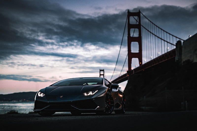 Lamborghini Huracan Golden Gate Bridge, lamborghini-huracan, lamborghini, carros, golden-gate-bridge, HD wallpaper