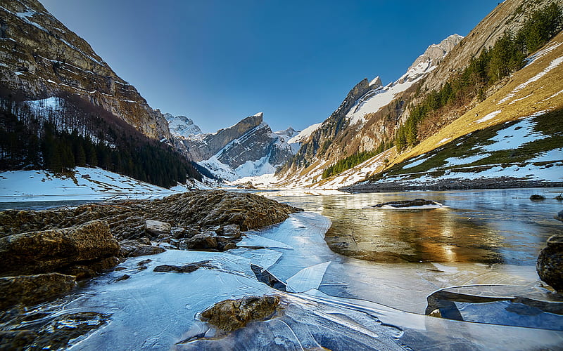 Valley River Glacier Winter Appenzell Switzerland, HD wallpaper