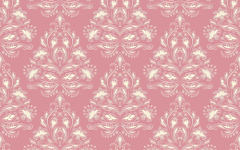 vintage pink texture, retro flower texture, pink retro background, seamless floral texture, background with ornaments, retro, vintage, HD wallpaper