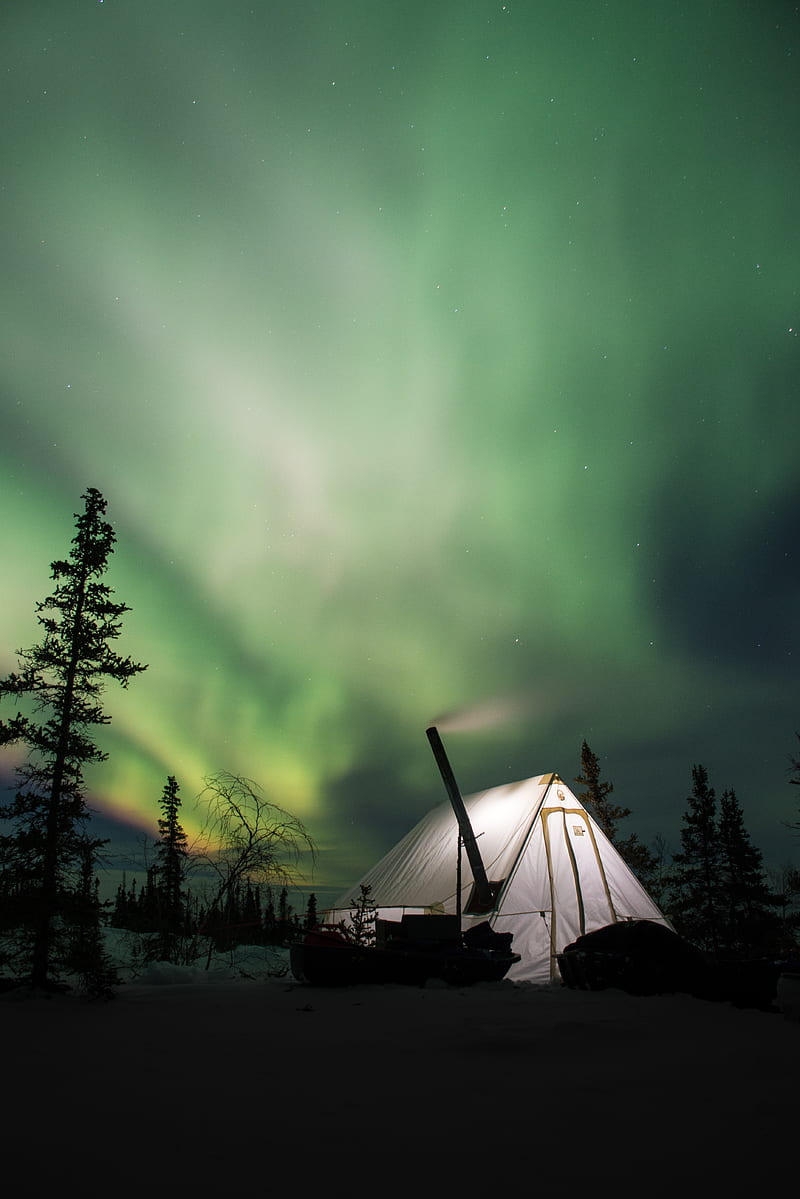northern lights, aurora, tent, camping, night, HD phone wallpaper
