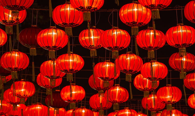 Lanterns, lantern, texture, red, lampioane, chinese, skin, lights, HD wallpaper
