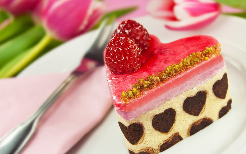 Happy Valentine's Day!, heart, fruit, cake, food, valentine, pink, sweet, dessert, HD wallpaper