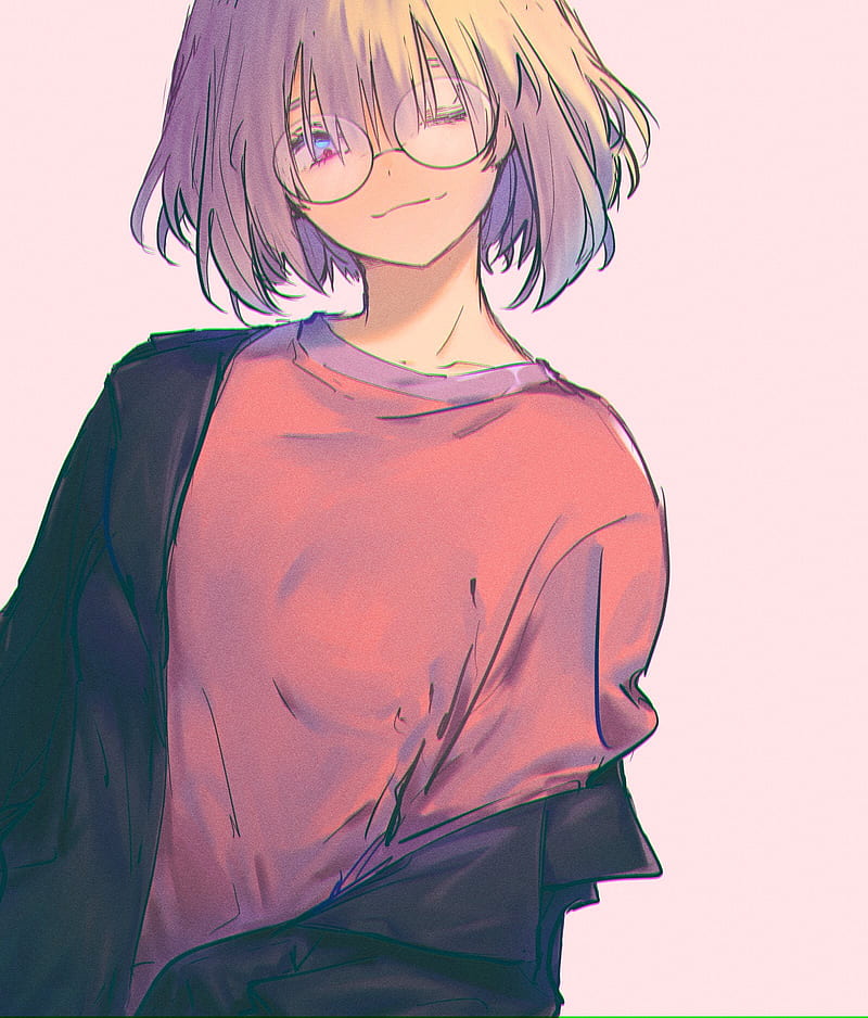 anime, anime girls, glasses, simple background, short hair, HD phone wallpaper