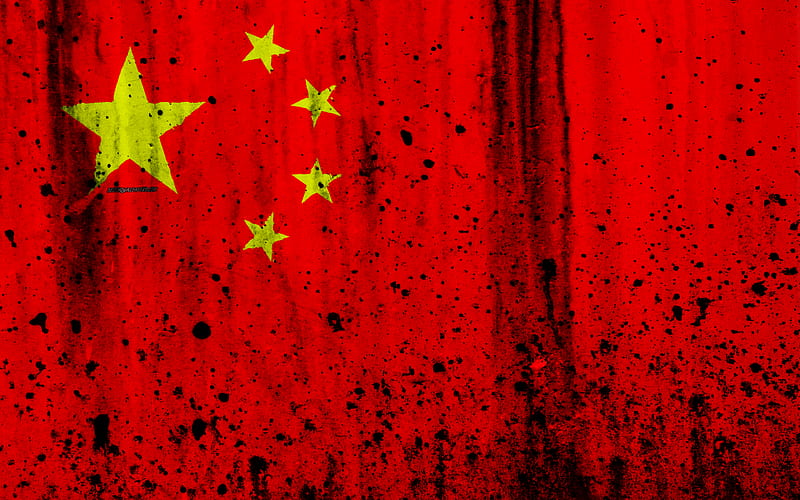 Chinese flag grunge, flag of China, Asia, China, PRC, national symbols, China national flag, HD wallpaper