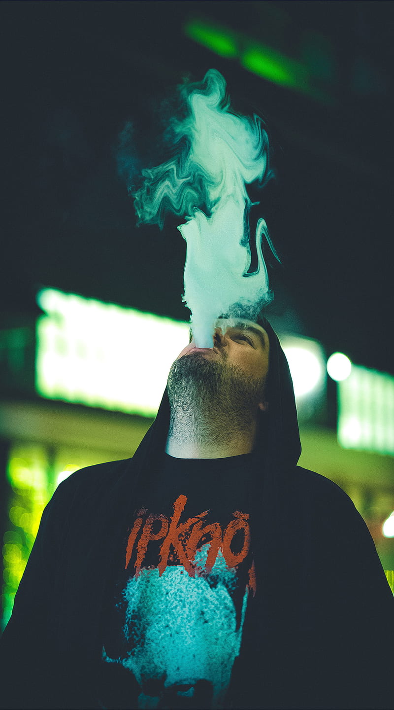 Smoking Man, Smoking, Tupac2x, abstract, awesome, neon, smoke, stret, vape, vaping, HD phone wallpaper