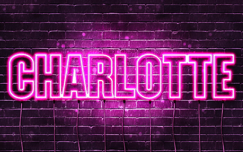 Charlotte with names, female names, Charlotte name, purple neon lights, horizontal text, with Charlotte name, HD wallpaper