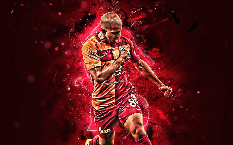 Sofiane Feghouli, joy, Algerian footballers, midfielder, Galatasaray FC, soccer, Turkish Super Lig, fan art, Feghouli, footaball, neon lights, HD wallpaper