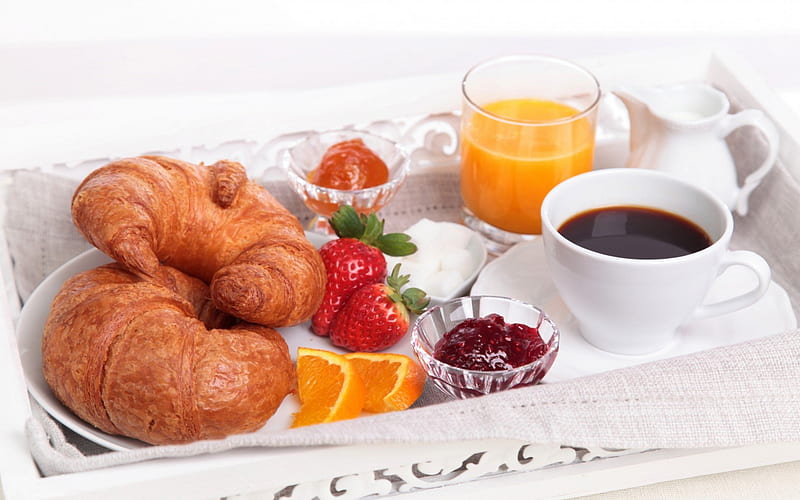 Nice Rounded Breakfast, juice, strawberry, orange, abstract, fruit, bakery, jam, coffee, pastry, HD wallpaper