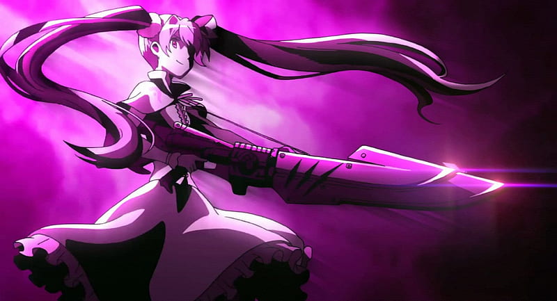 Mine - Akame Ga Kill, Akame Ga Kill, Mine, revolution army, twin tails, gun, girl, purple, pumpkin, anime, night raid, HD wallpaper