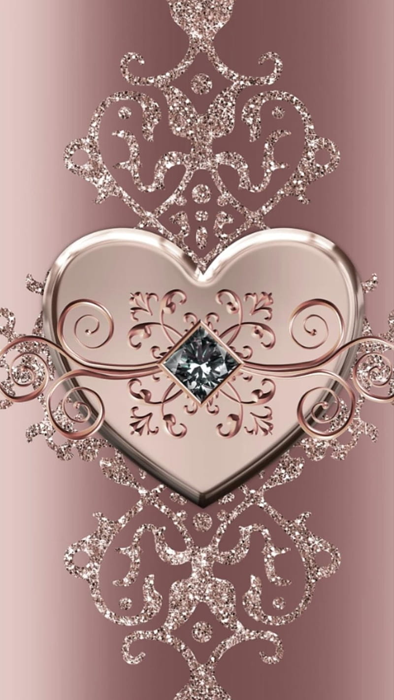 Heart, bling, crystal, diamond, gold, love, pink, sparkle, HD phone wallpaper