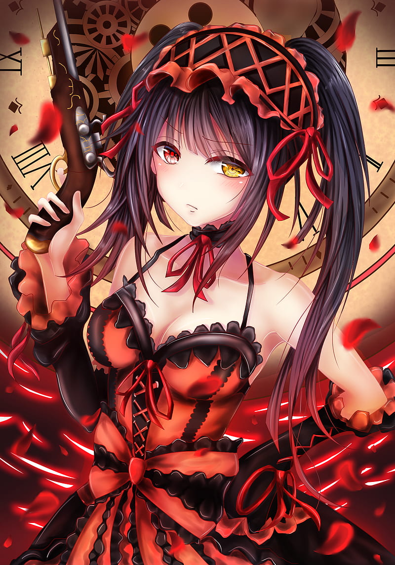 Anime, anime girls, Date A Live, Tokisaki Kurumi, weapon, gun, long hair,  black hair, HD phone wallpaper | Peakpx