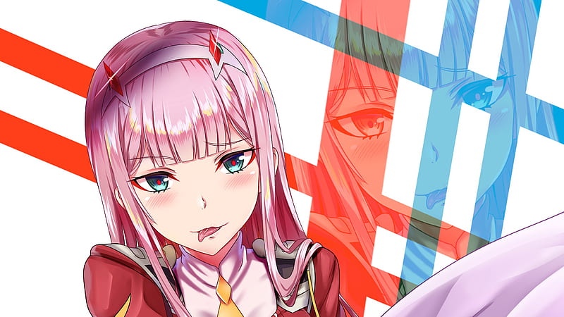 Darling In The FranXX Pink Hair Zero Two With Background Of White Blue And Red Lines Anime, HD wallpaper