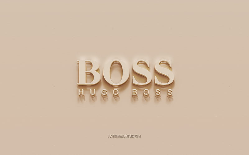 Hugo Boss logo, brown plaster background, Hugo Boss 3d logo, brands, Hugo Boss emblem, 3d art, Hugo Boss, HD wallpaper