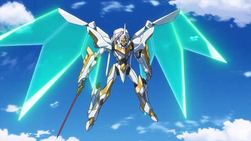 Lancelot Albion, wonderful, wings, cloud, float, code geass, splendid, sky, wing, robot, lancelot, fly, mecha, anime, geass, awesome, HD wallpaper