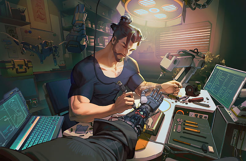 Hanzo Overwatch Scifi Arm Fixing , hanzo-overwatch, overwatch, games, HD wallpaper