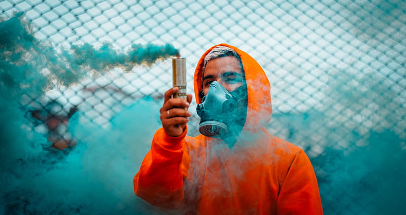 Orange Hoodie Guy With Smoke, graphy, mask, HD wallpaper