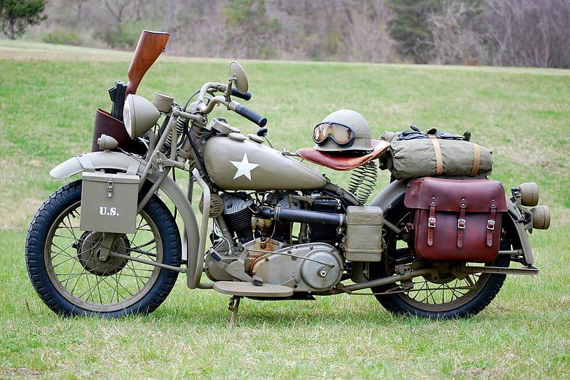 World War II Motorcycle, world, guerra, motor, ww2, indian, army, cycle, motorcycle, 1943, 43, antique, wwii, military, bike, classic, HD wallpaper