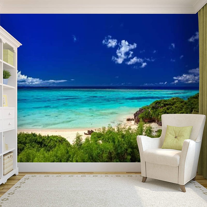 Self Adhesive PVC Summer Beach Scenery at Yoron Island in Kagoshima Prefecture Japan Peel & Stick Wall Mural Wall Decal Wall Poster Home Decor Sticker for Living Room Bedroom, HD phone wallpaper
