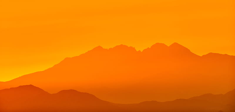 mountains, silhouette, rocks, orange, HD wallpaper